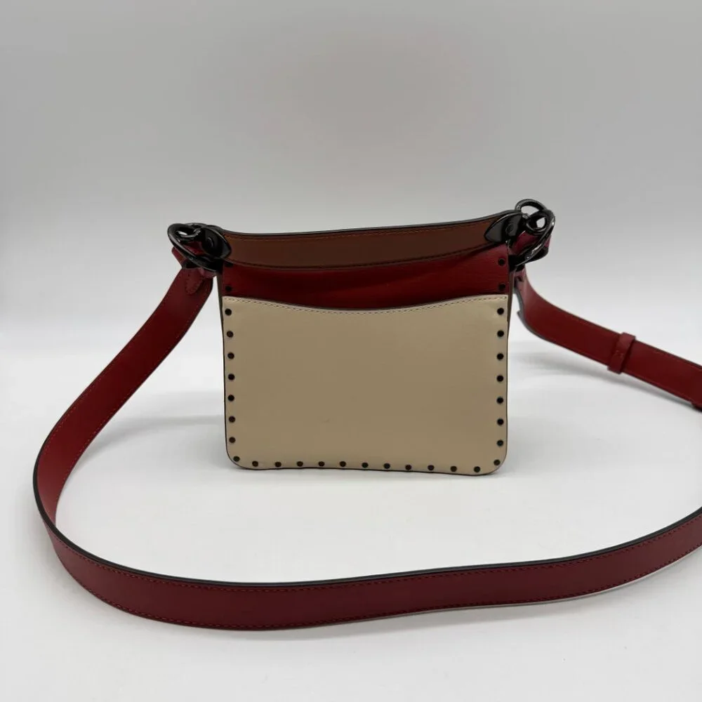 COACH Beat 18 rivets leather shoulder crossbody bag -Red Sand Ivory Tan - Picture 6 of 13